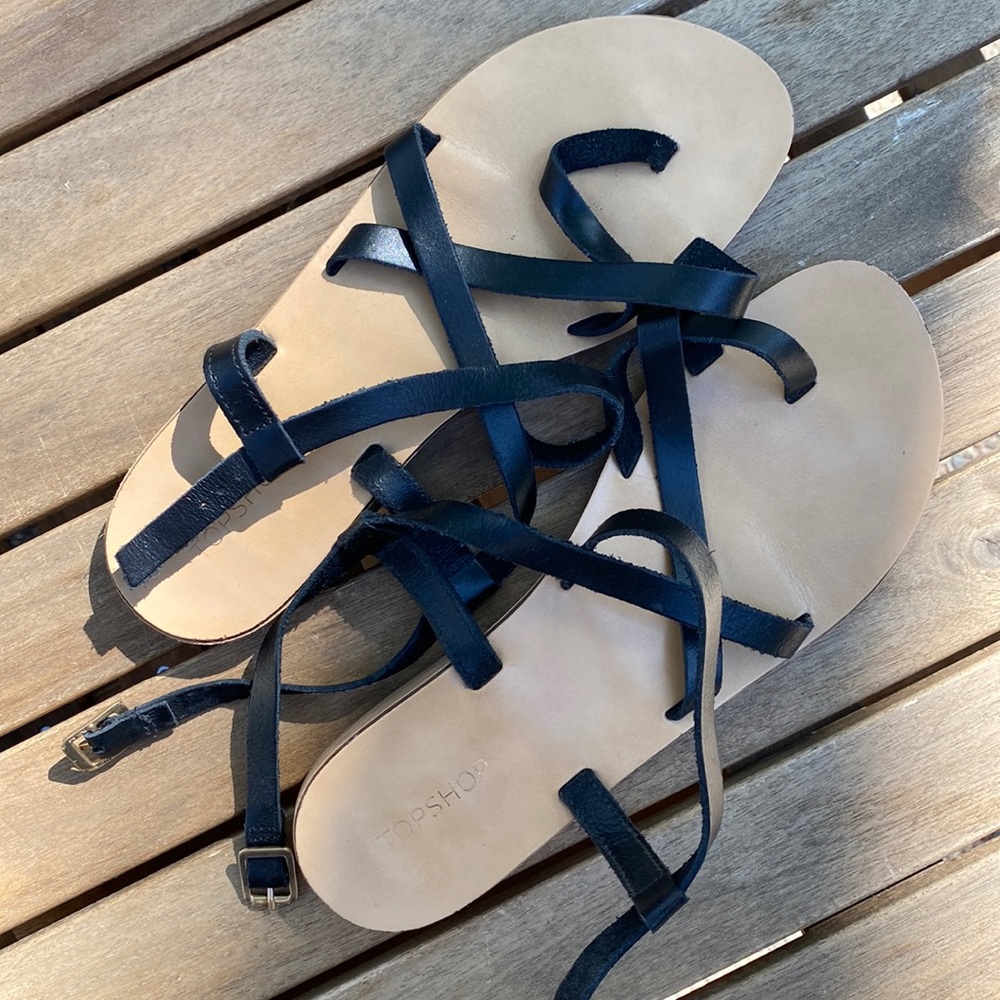 Topshop | black leather gladiator sandals | size 8